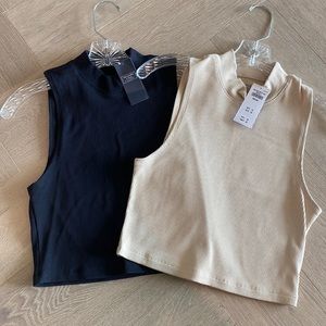 A&F Soft Af Collection NWT Ribbed Crop Top Set Size M Black & Tan